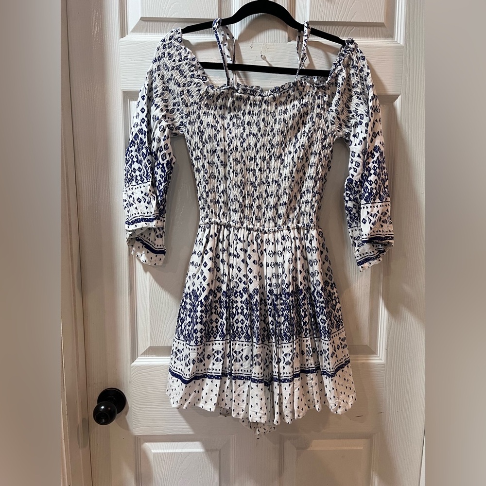 Japna White and Blue Off the shoulder romper